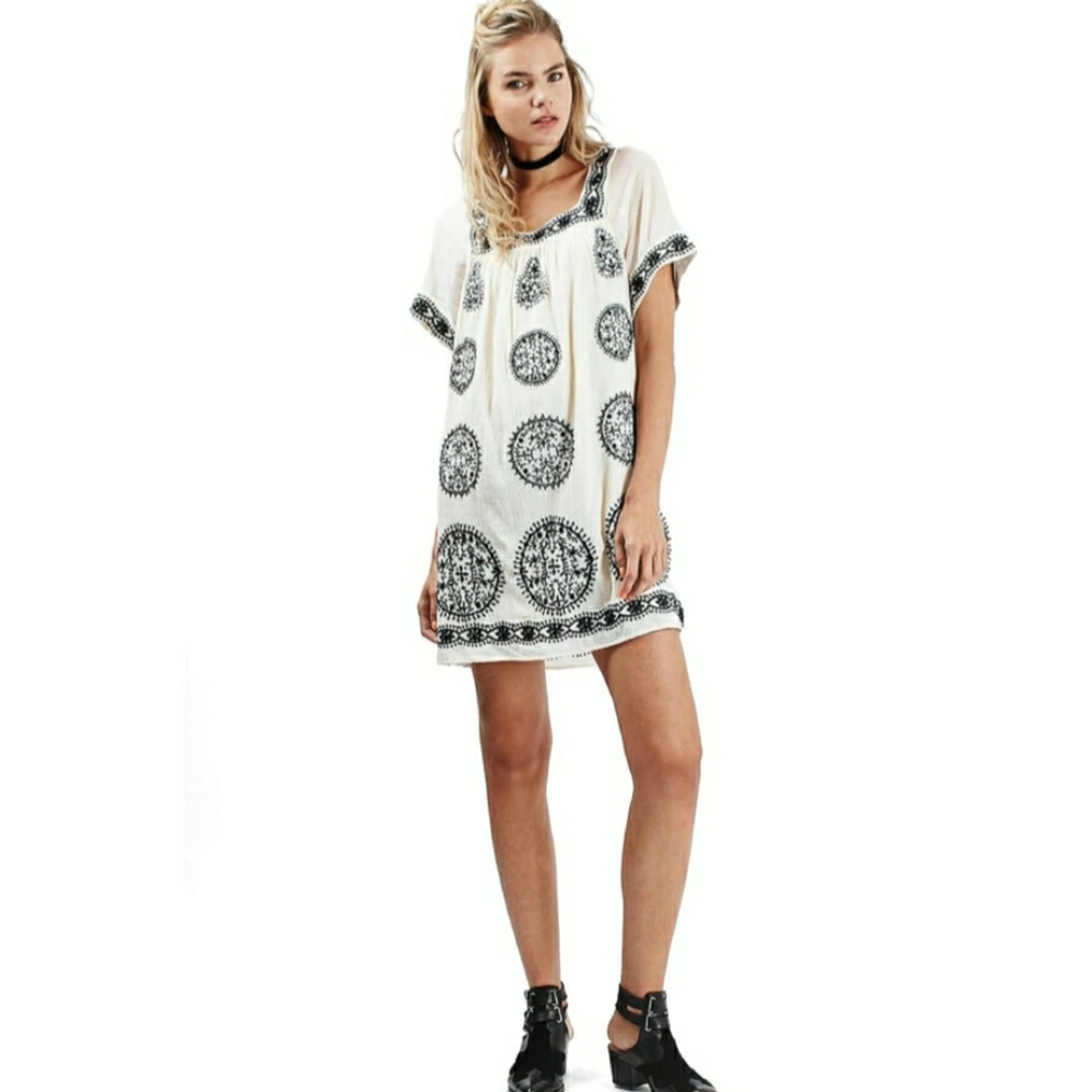 Topshop Embroidered Smock Dress